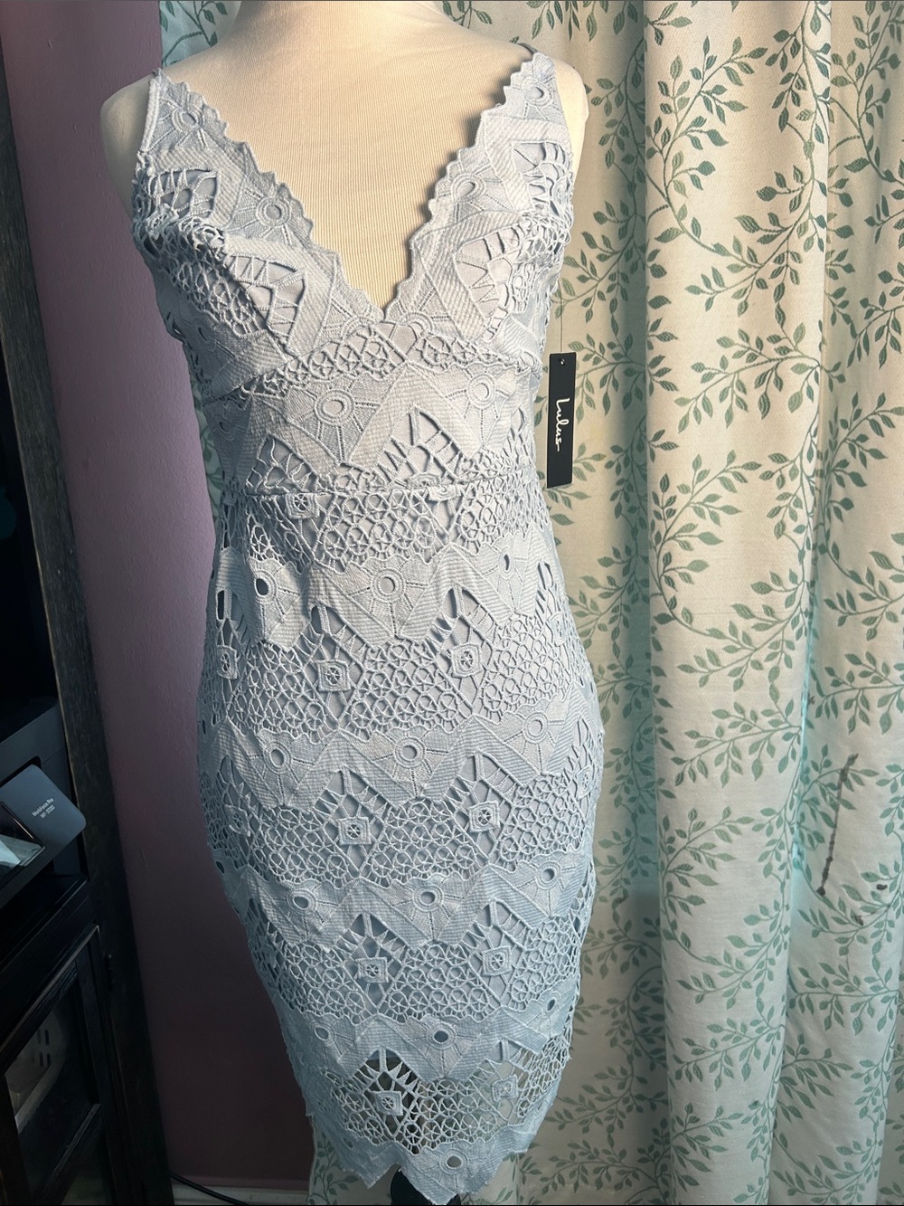 Lulu's Light Blue Crochet Lace Midi Dress